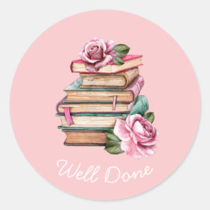 Books reading well done teaching classic classic round sticker