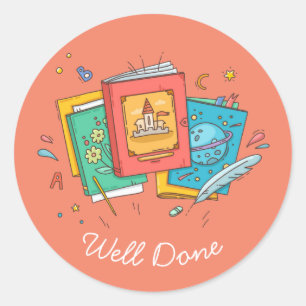 Books reading well done teaching classic round sticker