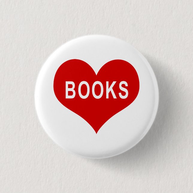 BOOKS Red Love Heart Button (Front)