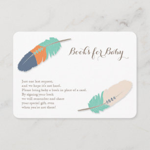 Books Request Boho Feather Navy Orange & Teal Enclosure Card