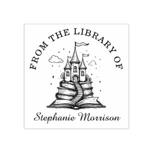 Books Stack Fairy Castle Name Stamp Ex Libris