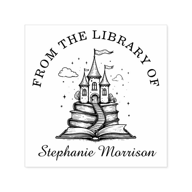 Books Stack Fairy Castle Name Stamp Ex Libris (Design)