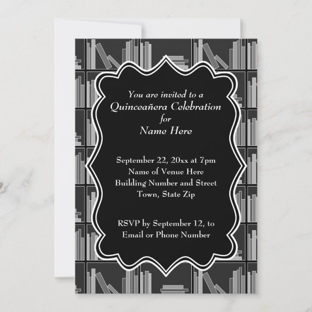 Books Theme Quinceanera Invitation (Front)
