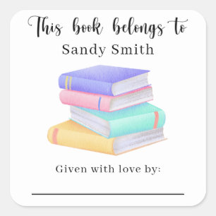 books - This book belongs to with message Square Sticker