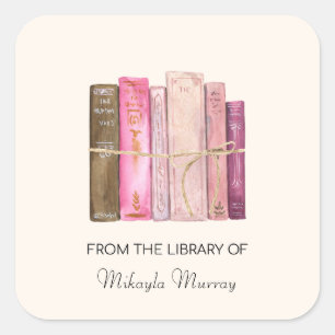 Books Tied With Twine Personalised Bookplate Square Sticker