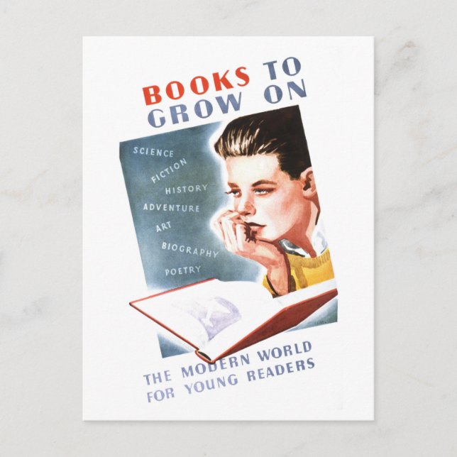 "Books to Grow On" Vintage Library Poster Postcard (Front)