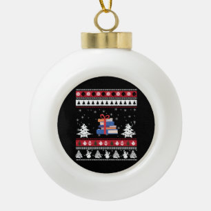 Books Ugly Christmas Funny Reading Gifts Ceramic Ball Christmas Ornament