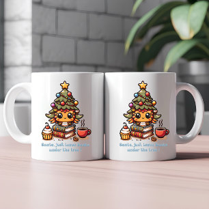 Books under kawaii Christmas tree - Funny Santa Coffee Mug
