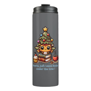 Books under kawaii Christmas tree - Funny Santa Thermal Tumbler