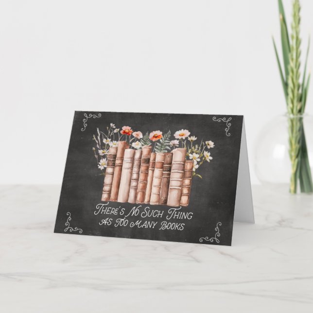 Books with Flowers and Quote on Black Chalkboard Card (Front)