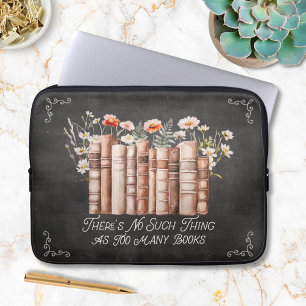 Books with Flowers and Quote on Black Chalkboard Laptop Sleeve