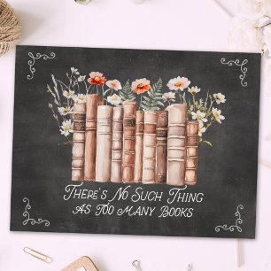 Books with Flowers and Quote on Black Chalkboard Postcard