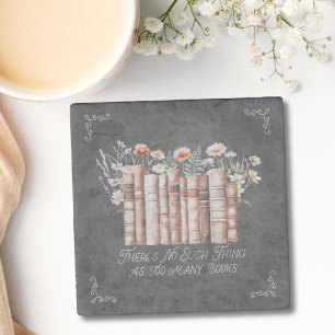 Books with Flowers and Quote on Black Chalkboard Stone Coaster