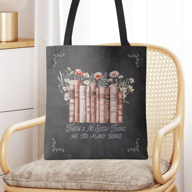 Books with Flowers and Quote on Black Notebook Tote Bag (in situ)