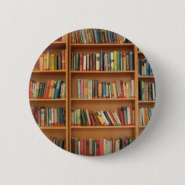 Bookshelf background 6 cm round badge (Front)