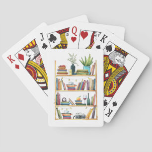 Bookshelf Book Lover Coffee Tea Playing Cards