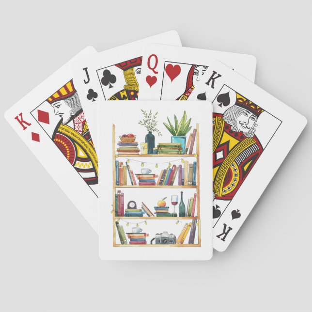 Bookshelf Book Lover Coffee Tea Playing Cards (Back)