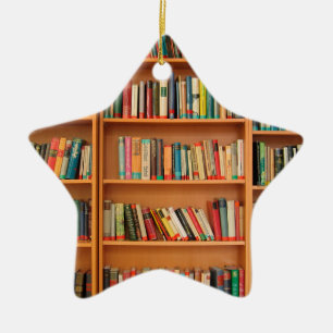 Bookshelf Books Library Bookworm Reading Ceramic Ornament