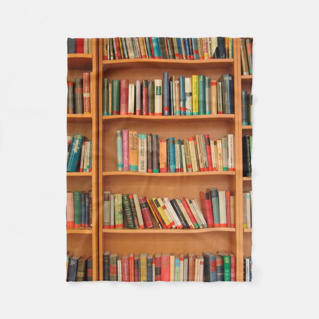 Bookshelf Books Library Bookworm Reading Fleece Blanket (Front)