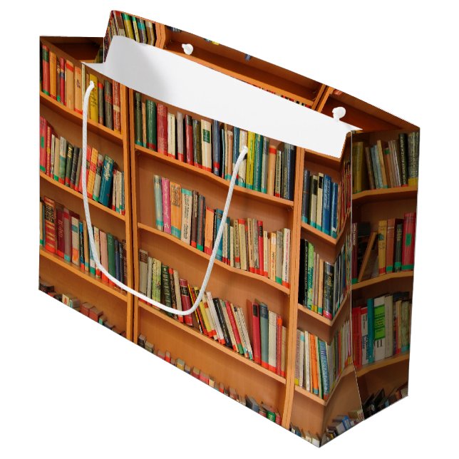 Bookshelf Books Library Bookworm Reading Large Gift Bag (Front Angled)