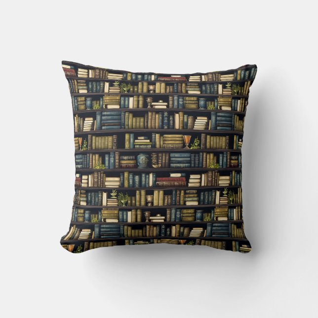 Bookshelf Books Library Bookworm Reading Pattern Cushion (Front)