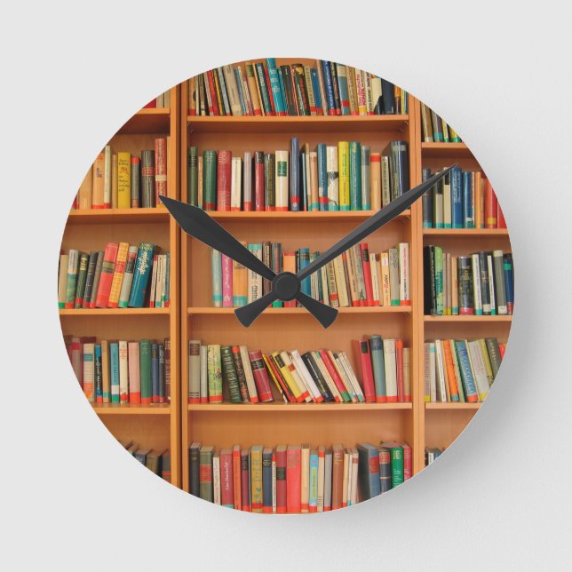 Bookshelf Books Library Bookworm Reading Round Clock (Front)