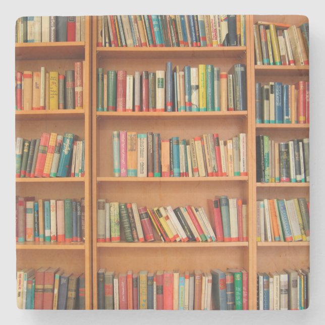 Bookshelf Books Library Bookworm Reading Stone Coaster (Front)