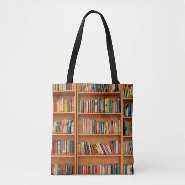Bookshelf Books Library Bookworm Reading Tote Bag (Front)