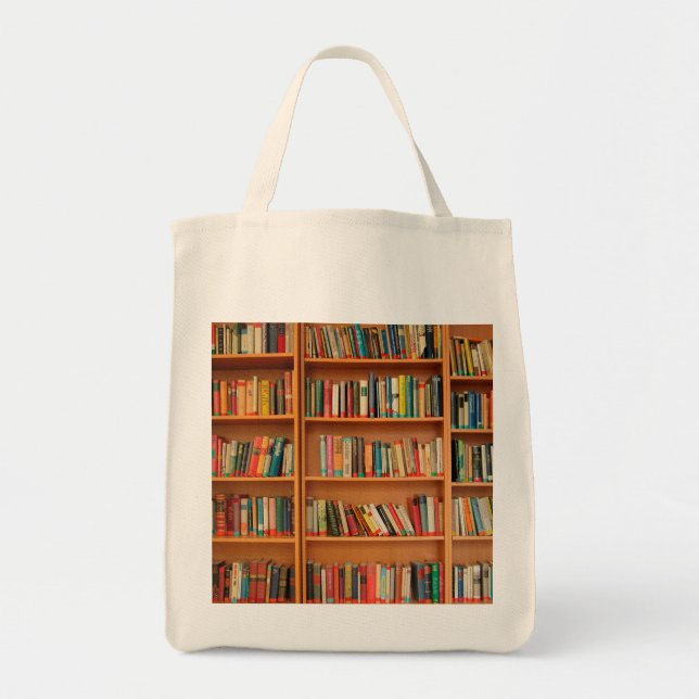 Bookshelf Books Library Bookworm Reading Tote Bag (Front)