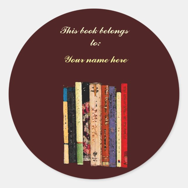 Bookshelves Bookplate Classic Round Sticker (Front)