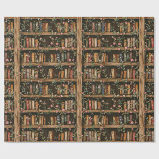 Bookshelves with Flowering Vines Wrapping Paper