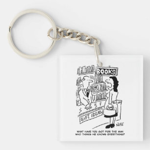 Bookshop Customer asks Bookseller a Question Key Ring