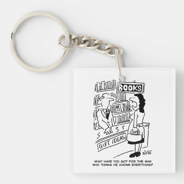 Bookshop Customer asks Bookseller a Question Key Ring (Front)