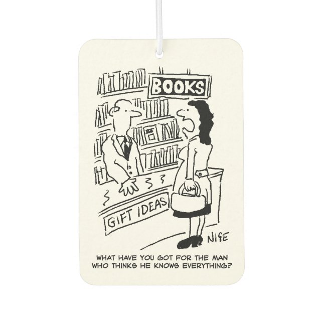 Bookshop Customer asks Shopkeeper a Question Car Air Freshener (Front)
