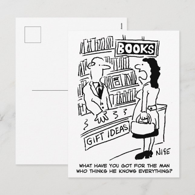 Bookshop Customer asks Shopkeeper a Question Holiday Postcard (Front/Back)