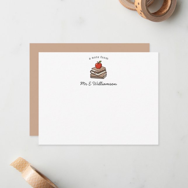 Bookstack and Apple Personalised Teacher Card (Front/Back In Situ)