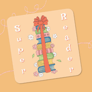 Bookstack with Red Bow Super Reader Stickers