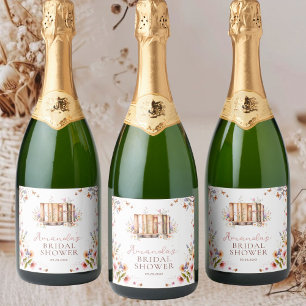 Bookstore Floral Wildflower Bridal Shower Sparkling Wine Label