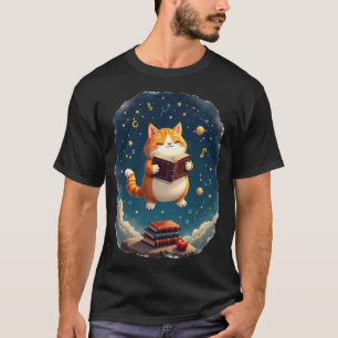 Booktok Cosmic Cat Reading in Space Constellations T-Shirt