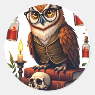 BookTok Dark Academia Owl Reading Gothic Library V Classic Round Sticker