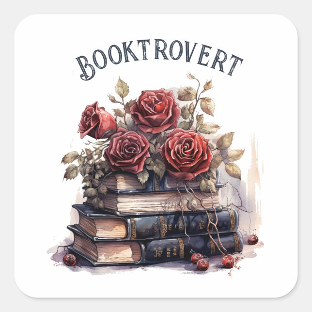 Booktrovert, Book Lover Square Sticker (Front)