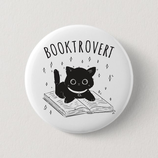 Booktrovert cat with book and stars 6 cm round badge (Front)