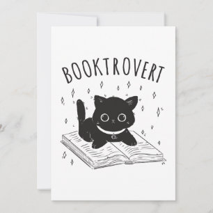 Booktrovert cat with book and stars invitation