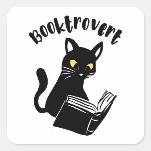 Booktrovert cat with book square sticker