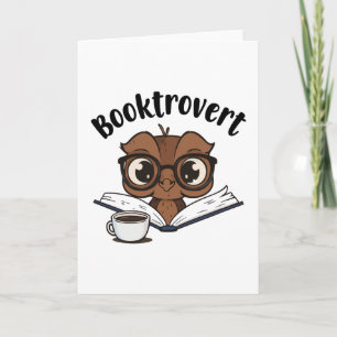 Booktrovert owl with book and coffee card