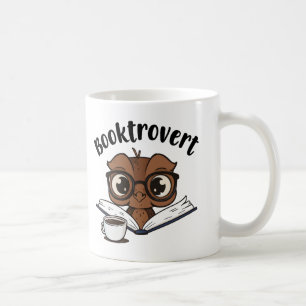 Booktrovert owl with book and coffee mug