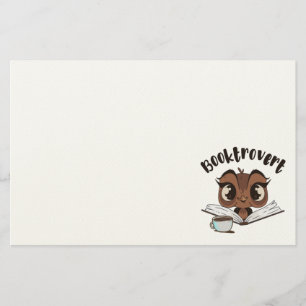 Booktrovert owl with book and coffee stationery
