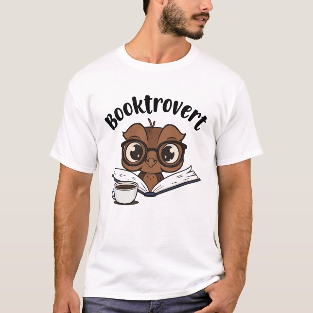 Booktrovert owl with book and coffee T-Shirt (Front)