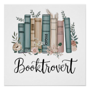 Booktrovert personalised watercolor books on shelf poster