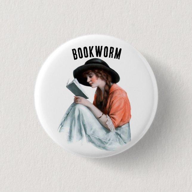 Bookworm, 3 Cm Round Badge (Front)